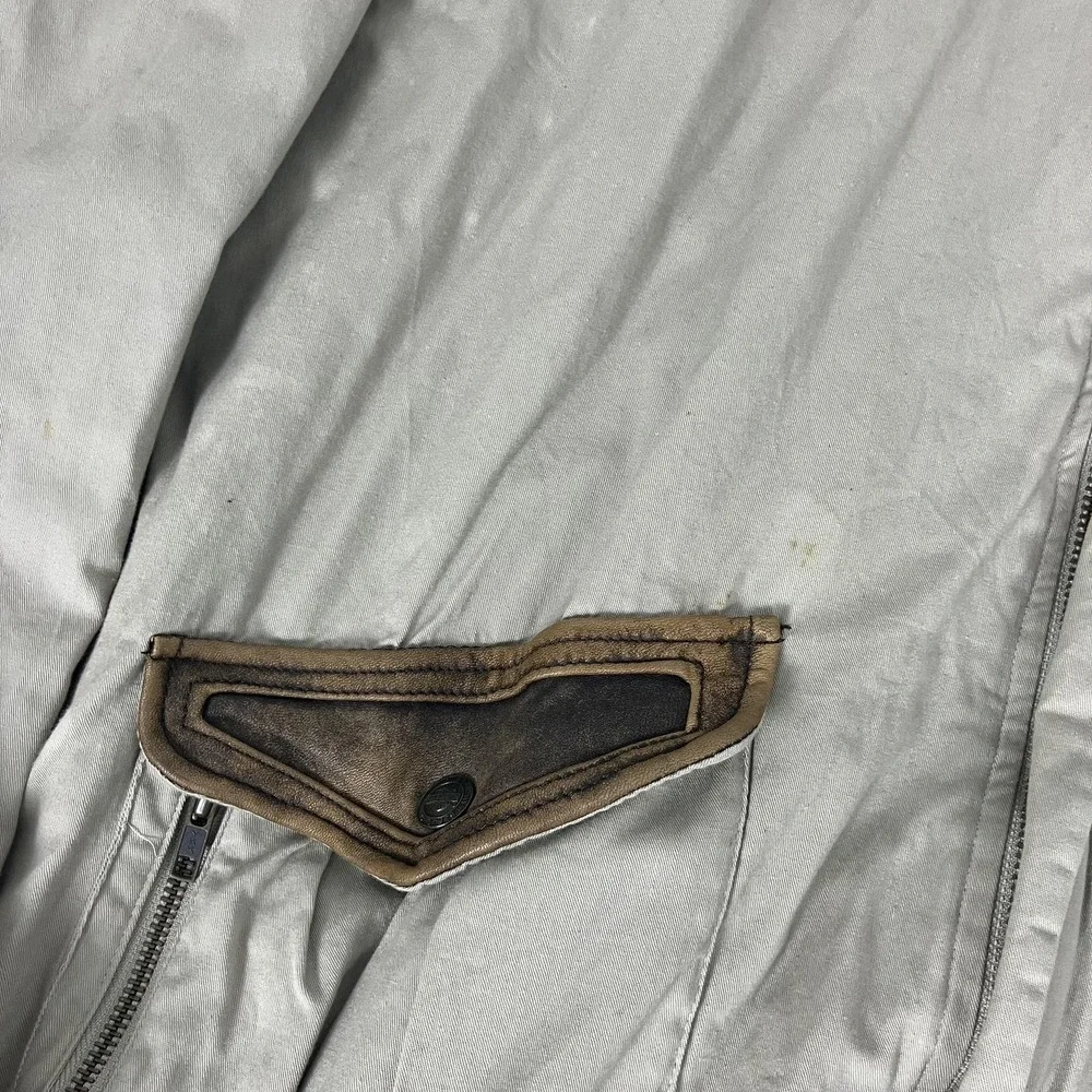 Vintage Harley-Davidson Jacket Mens 2XL Beige Canvas Leather Bomber Motorcycle